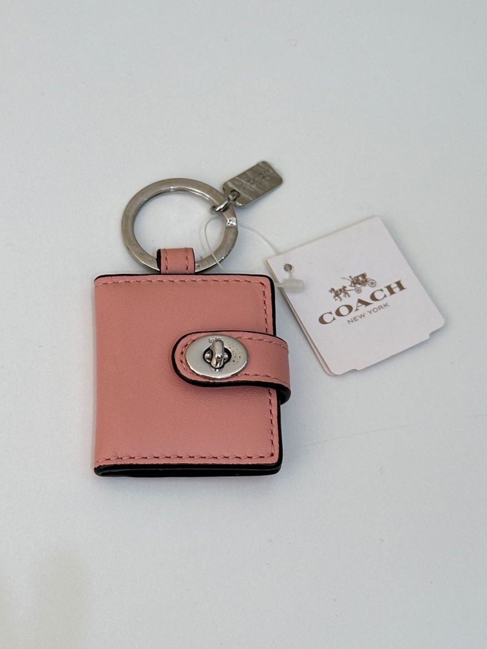 NWT New COACH Pale Pink Leather Trunlock Mini Picture Photo Frame Keychain